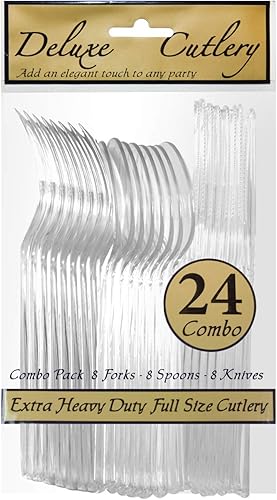 Miniatura 3 de Party Essentials Paquete combinado de cubiertos de plástico duro extra resistente y cuchillostenedorescucharas de tamaño completo, transparente, 8