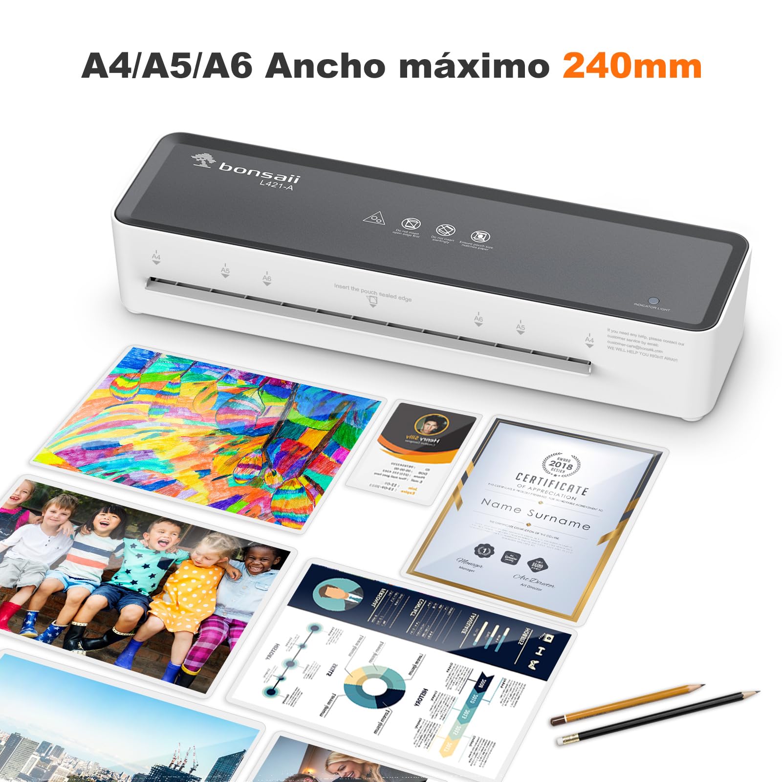 Bonsaii Plastificadora A4, Función ABS, Apto para Documentos A4, Oficina y Hogar, 80-100 Micrones, Incluye 10 Hojas de Laminado a4, L421-A
