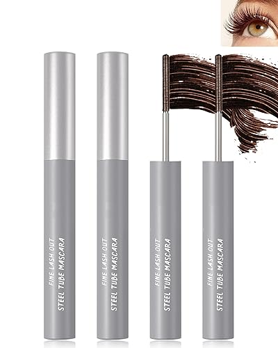 Máscara de varilla de metal marrón, 2 unidades, extra delgada, rizadora 3D, máscara de rímel, lavable, sin cerdas, impermeable, de larga duración, a