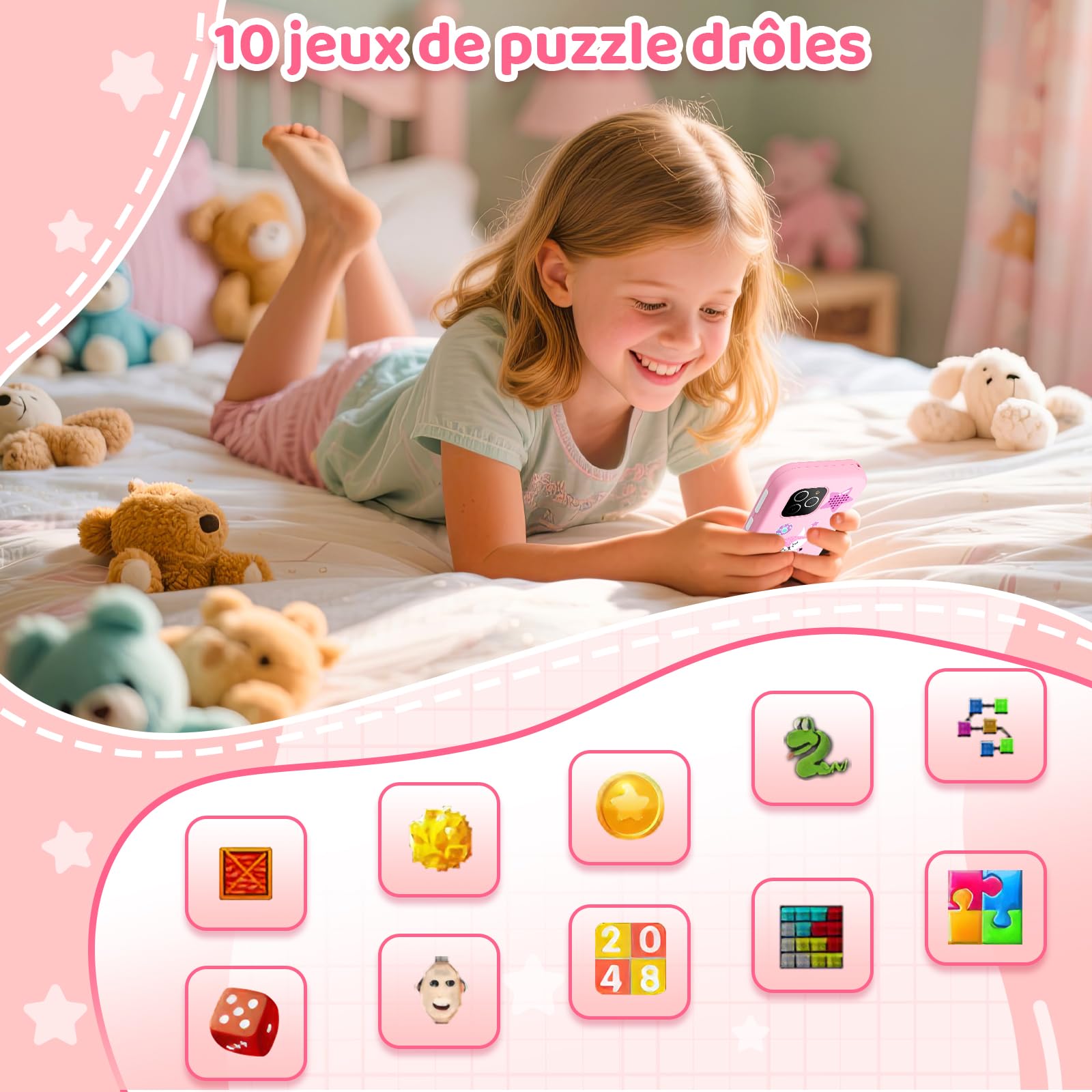 Téléphone Portable 4G pour Enfants Smartphone avec Double caméra écran Tactile de 2,8 Pouces Jouet éducatif pour garçons et Filles de 3, 4, 5, 6, 7, 8, 9 Ans Cadeau d'anniversaire Renard Rose