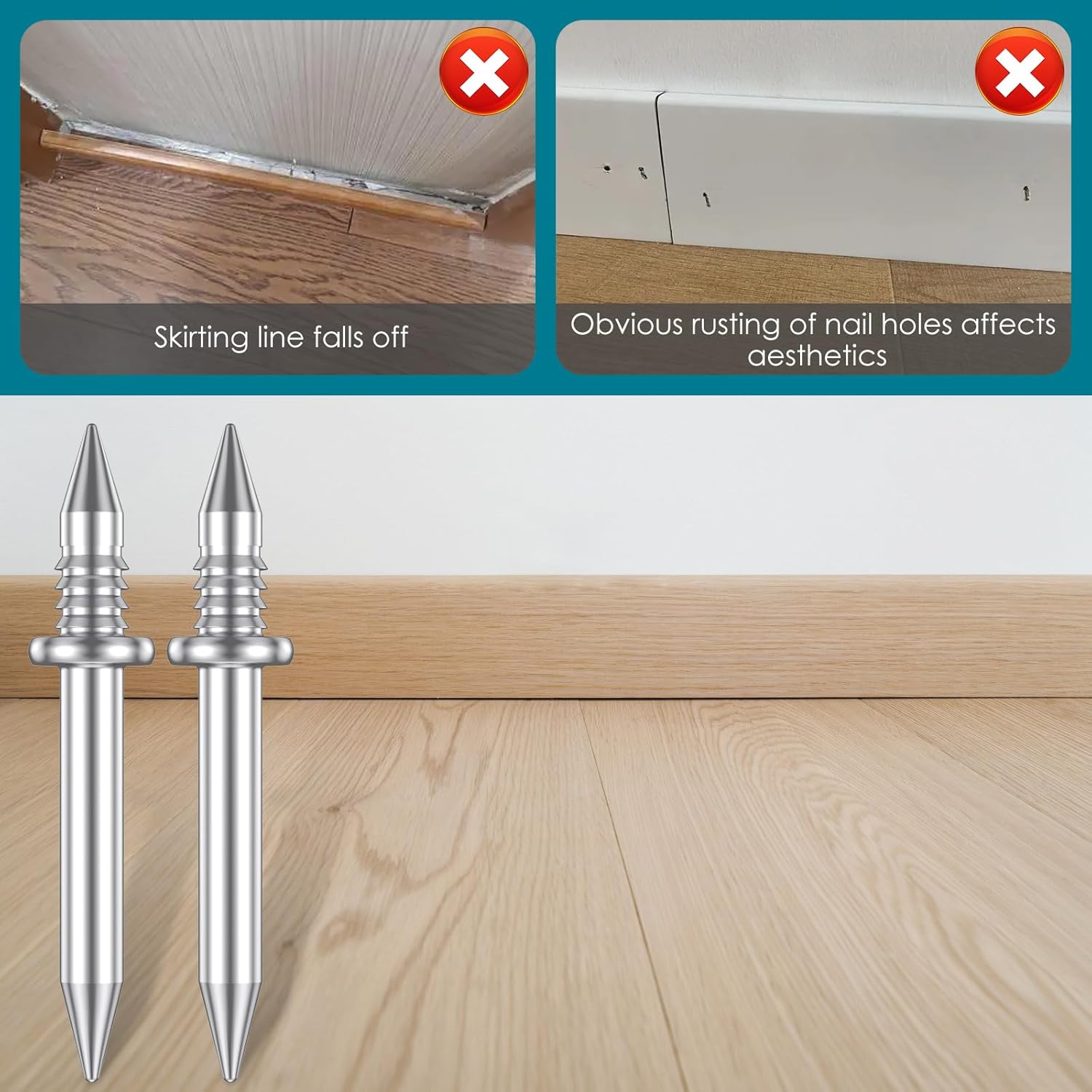 100PCS Double Head Skirting Thread Seamless Nail, Invisible Screws with Nail Specific Sleeve Tool