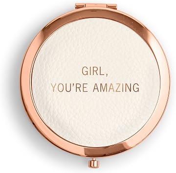 WEDDINGSTAR Custom Engraved Faux Leather Personalized Compact Mirror, Rose Gold - Youre Amazing