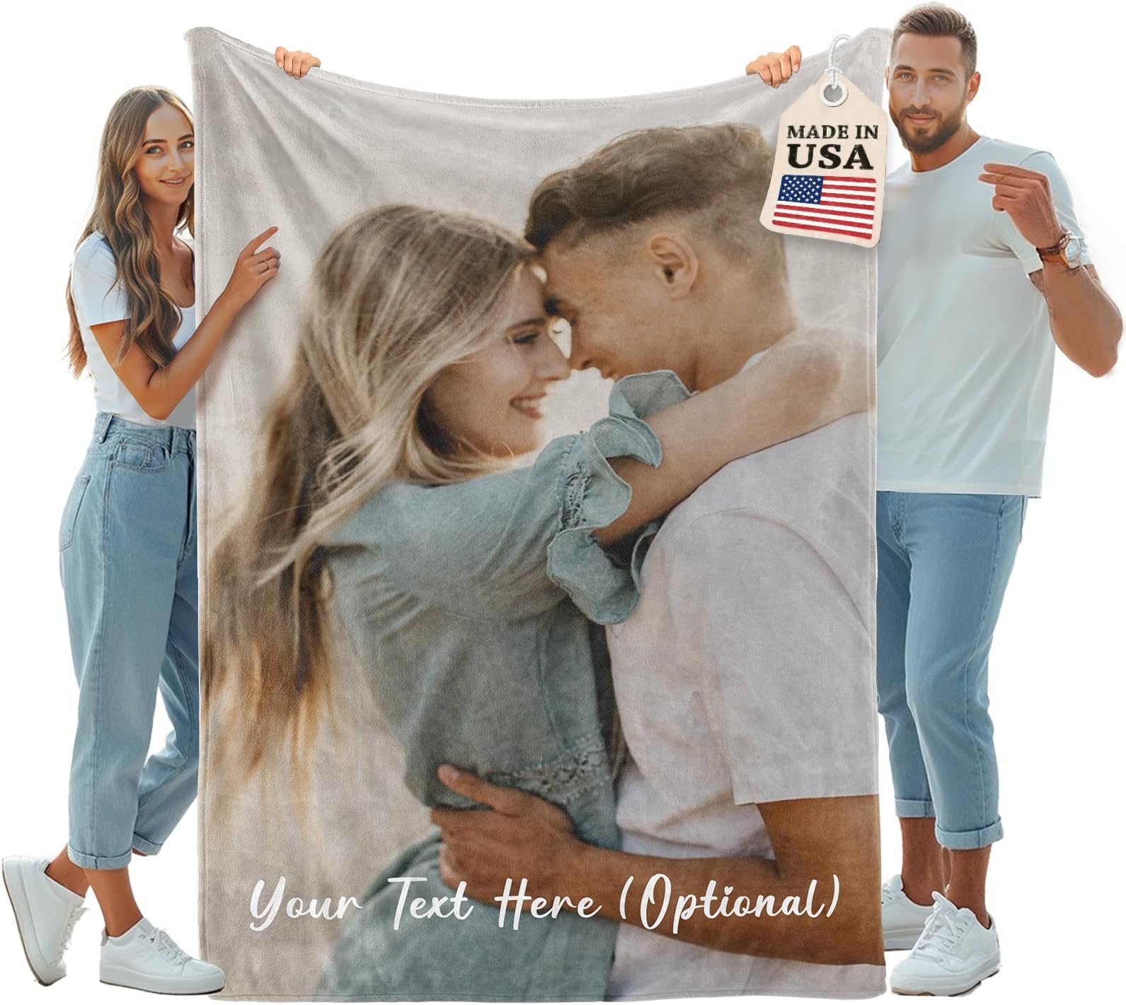 iDIY Custom Blanket with Picture and Text – Personalized Photo Throw Gifts for Family and Couples – 1 Photo