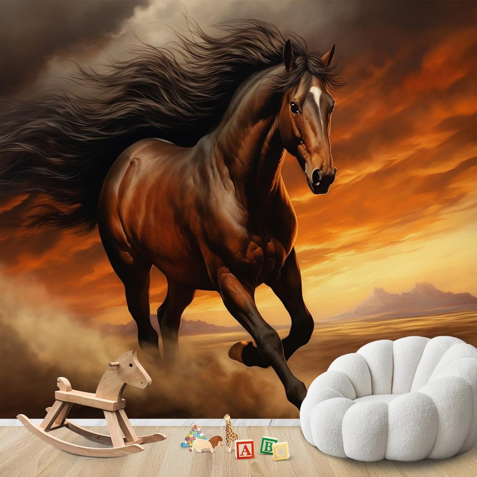 pdghsdkgjh Photo Wallpaper Horses Sunset Horse Motif Modern Wall Living Room Bedroom Children's Room Wall Decoration Motif Wallpaper,430cmx300cm Stickers - Frameless Painting - Poster