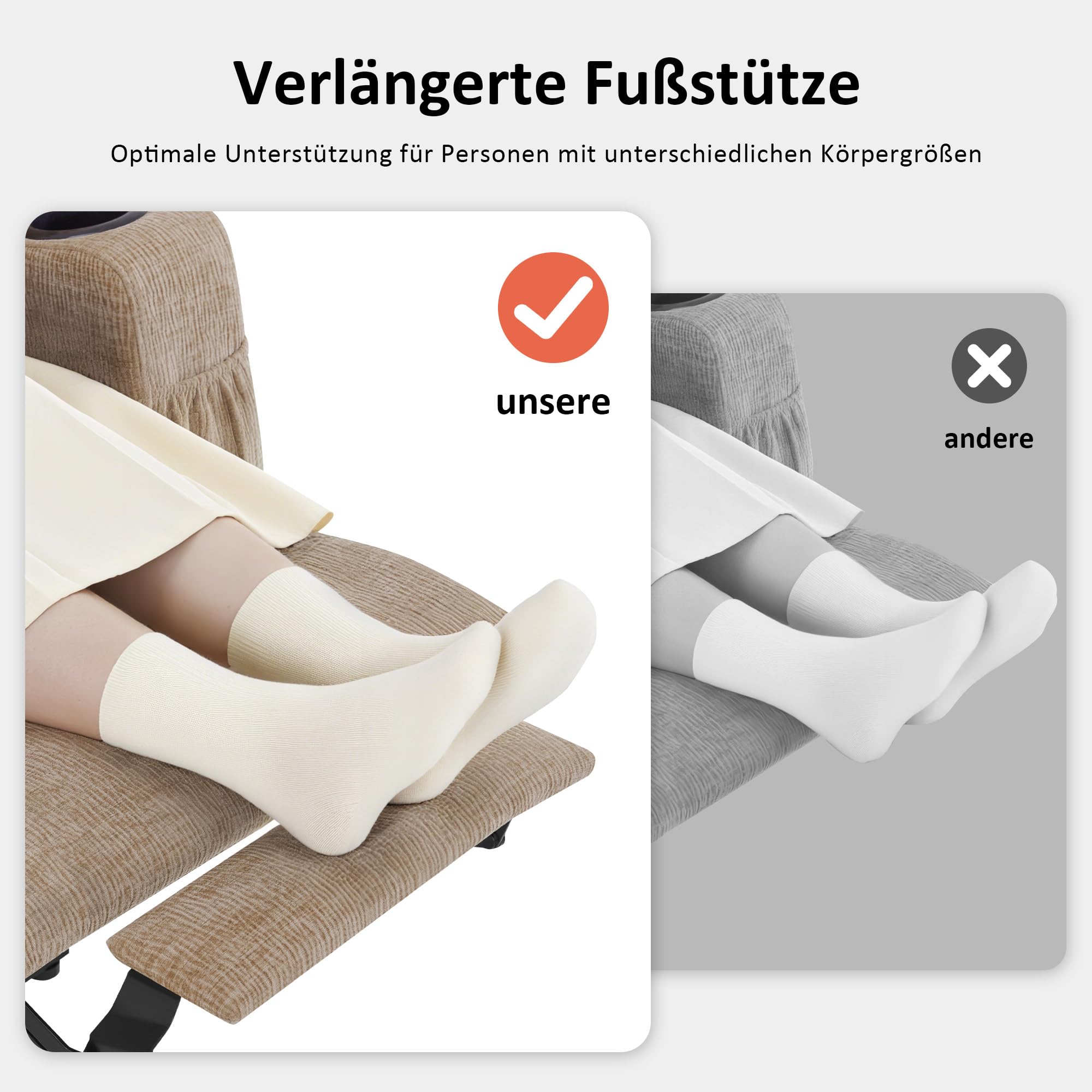 M MCombo Fernsehsessel mit Aufstehhilfe Elektrisch, 3 Motoren, Rückenlehne & Beinstütze Getrennt Verstellbar, Relaxsessel mit Liegefunktion bis 170° Verstellbare Kopfstütze 7550 (Chenille, Beige)