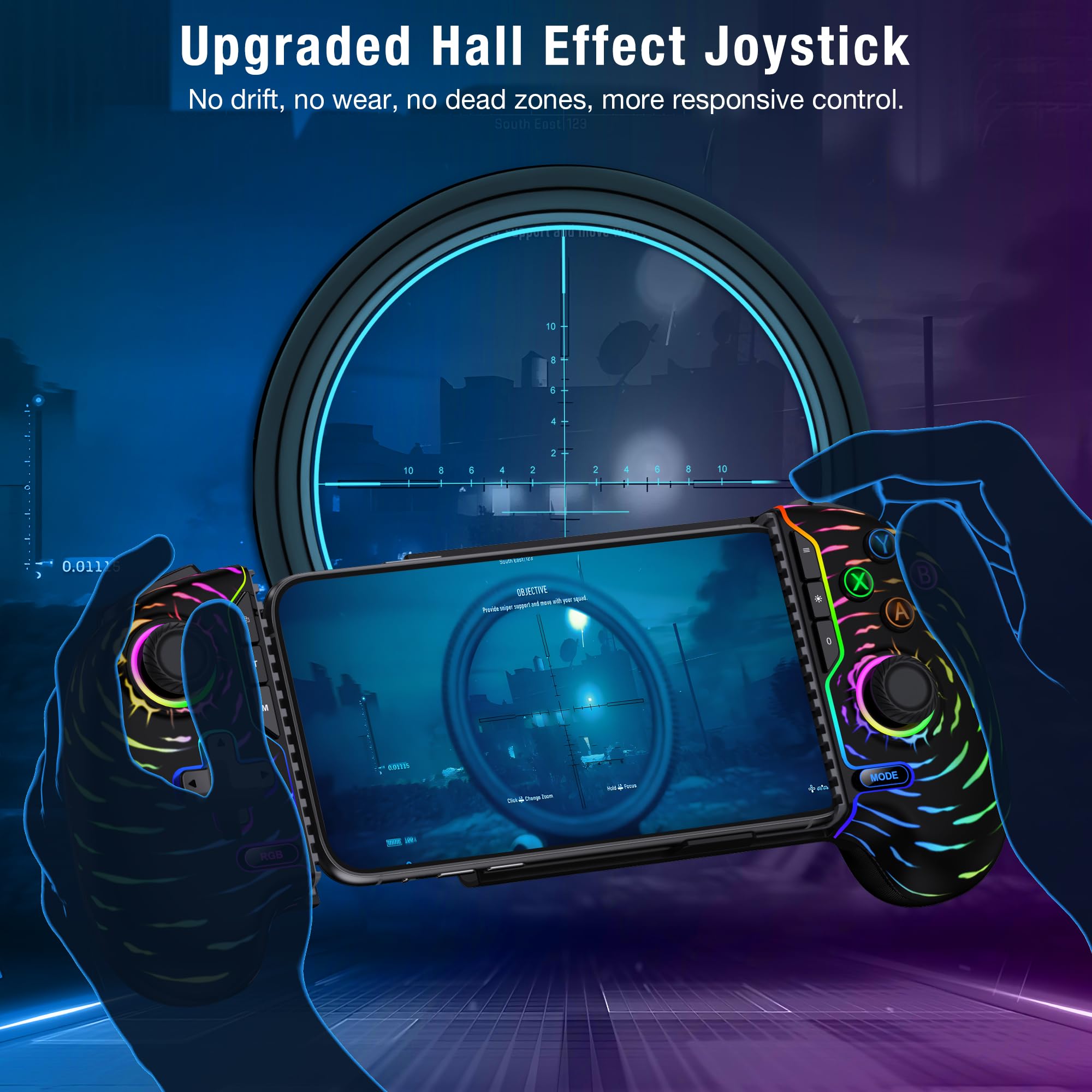 HELLCOOL Wireless Handy Controller, Handheld Smartphone Controller mit Hall Joysticks für Android/iPhone, kompatibel mit Xbox Cloud/Steam Link/GeForce Now/MFi Apple Arcade