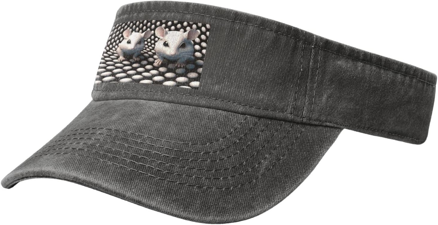 Sun Hats for Men Women Summer Sport Empty top Baseball Cotton with for Beach, Summer, Cute Little White Mouse Black