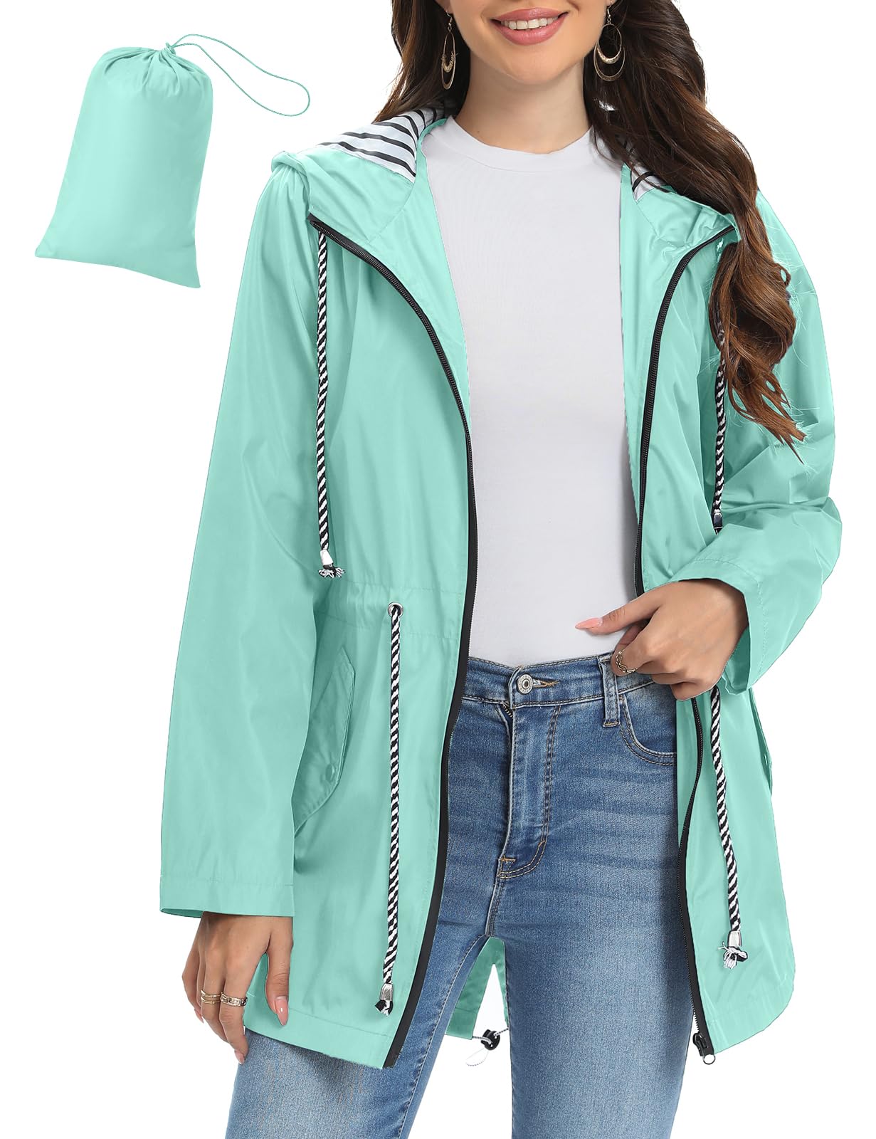 UMIPUBO Regenjacke Damen Wasserdicht Atmungsaktiv Dünne Leichte Outdoorjacke Regenmantel mit Kapuze Faltbar Wanderjacke Fahrradjacke