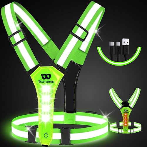 West Biking Running Vest Light - Led Running Reflective Gear for Walking at Night, High Visibility Night Rechargeable Light Up Running Vest, disponible en Yaxa Peru