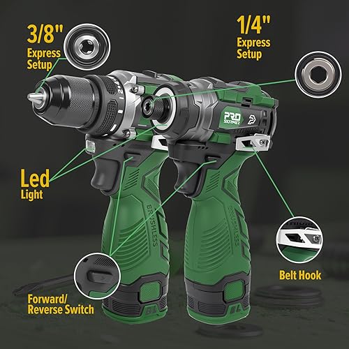 Miniatura 2 de Prostormer Juego de taladro inalámbrico y destornillador de impacto, kit de herramientas eléctricas sin escobillas de 17 V incluido taladro de 3/8
