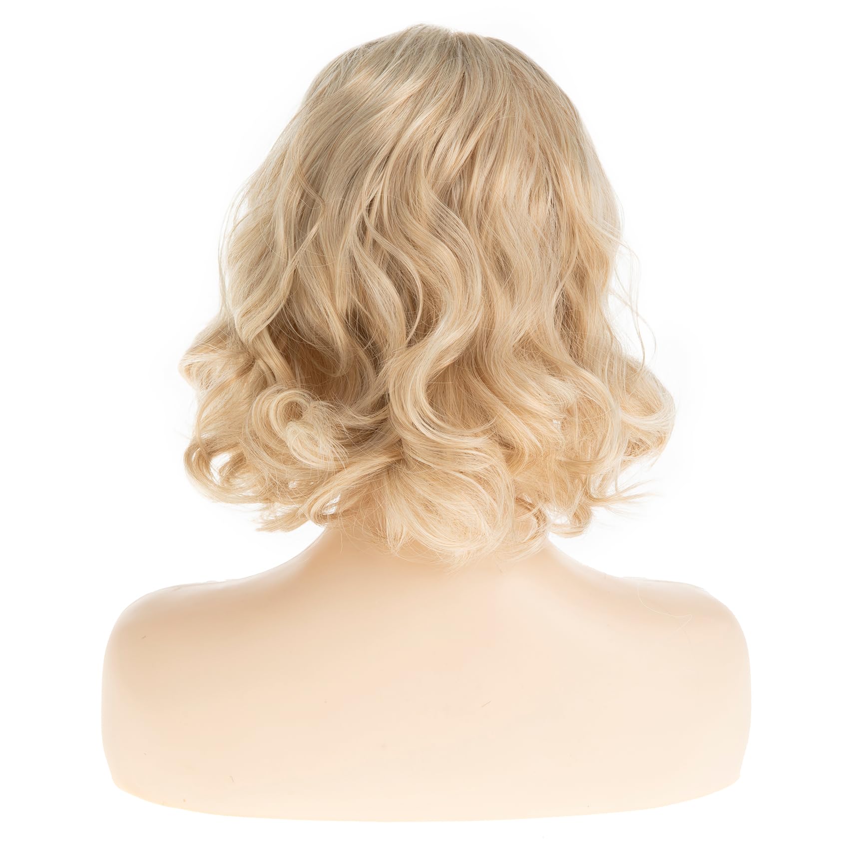 Baruisi Short Wavy Blonde Wig for Women Synthetic Side Part Halloween Cosplay Hair Wig, 21.5-23.5 inches - Image 3