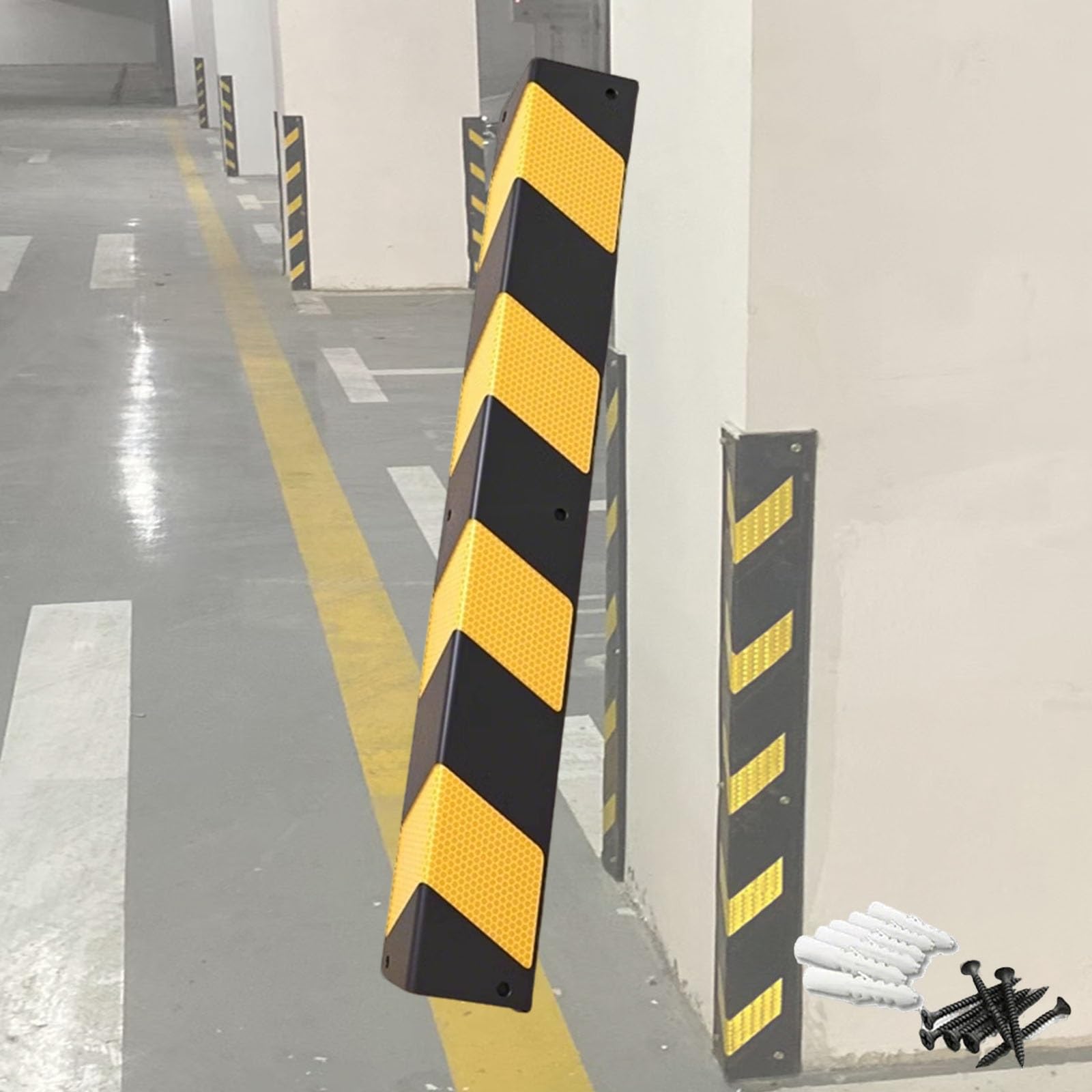 Protezione riflettente per angoli da parete, giallo e nero, resistente, a forma di L, protezione per garage in gomma, per parcheggi e garage