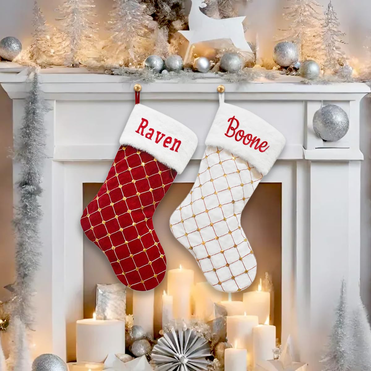 Chaussette De Noël Personnalisée Avec Prénom - Paillettes Brodées, 51 Cm - Pour Cheminée, Décoration, Cadeaux - 6