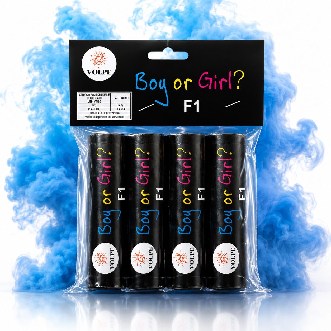 Generico Gender Reveal Fumogeno Colorato Baby Shower – Confezione da 4 Pezzi Azzurro – Effetto Fumo Azzurro per Festa e Annuncio Nascita – Categoria F1 – Boy or Girl Party Smoke Bomb