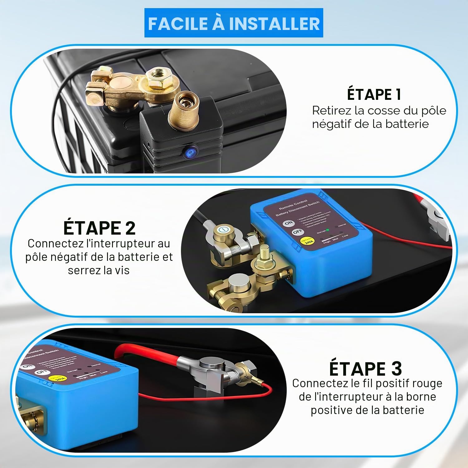 Sehawei Coupe Circuit Batterie pour Voiture, RV, ATV, Camion,Moto Bateau | 12V 240A, Coupe Circuit Voiture avec 2 Télécommandes, Interrupteur D'arrêt Automatique