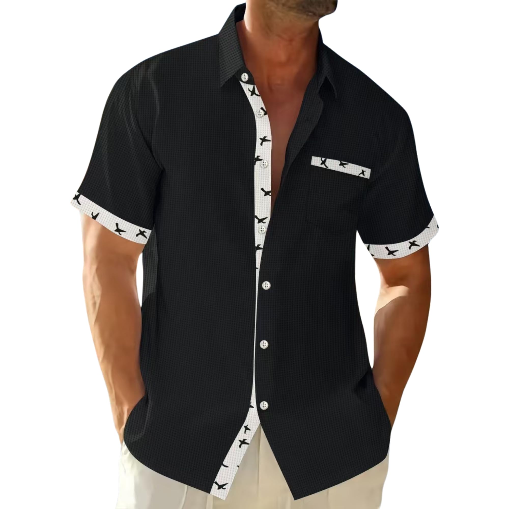 DMOYALA Men's Button Down Shirts Summer Short Sleeve Hawaiian Shirts Business Casual Shirts Wrinkle Free Waffle Shirts