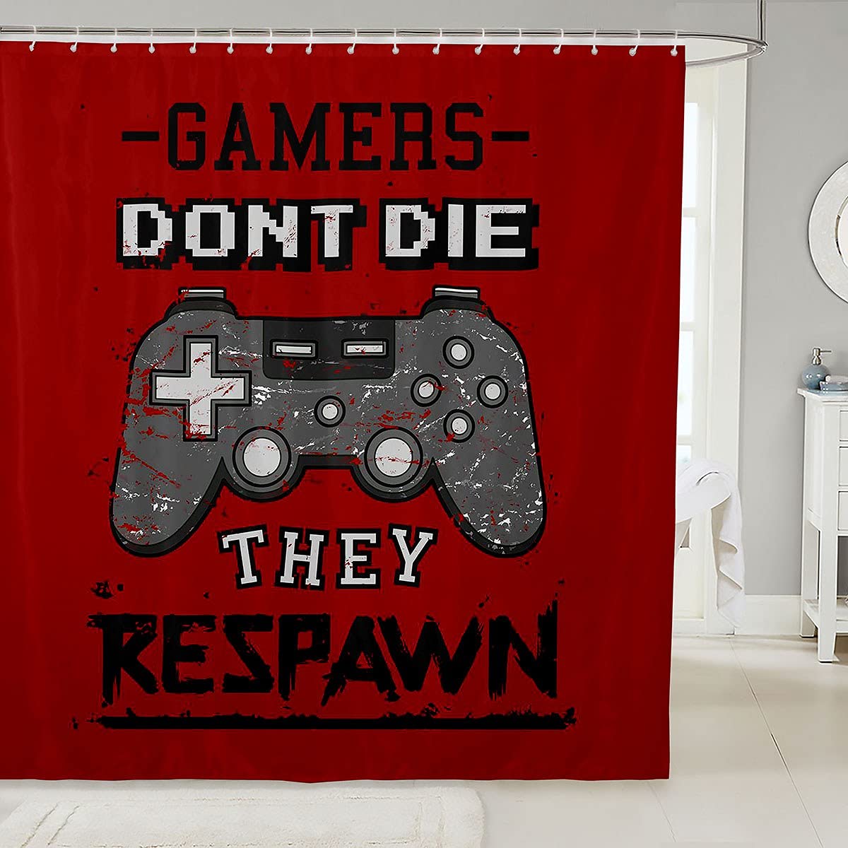 Loussiesd Kids Gamer Shower Curtain Gamig Video Game Gamepad Bath Curtain for Stalls Children Teens Retro Gray Gamer Console Bathroom Games Cloth Fabric Curtains 72x84 Inch