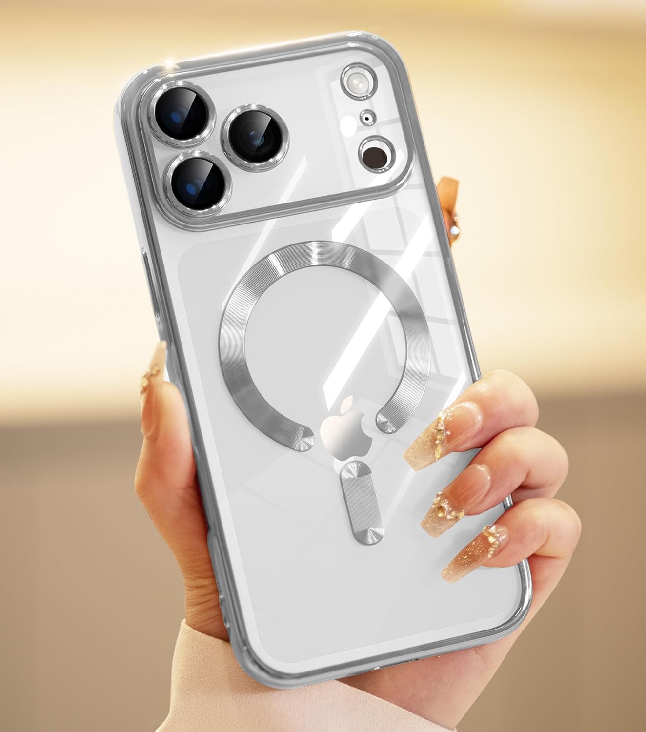 for iPhone 17 Pro Max Case with 1x Screen Protector, [Compatible with MagSafe] [Integrated Camera Protection], Non Yellowing Slim Cute Women Girly Magnetic Cover for iPhone 17 Pro Max, Silver D-Silver