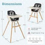 HONEY JOY Baby High Chair, 6-in-1 Eat & Grow Wooden Highchair/Toddler Chair with Removable Tray, 5-Point Harness, PU Cushion and Footrest, Convertible High Chair for Babies and Toddlers (Black)