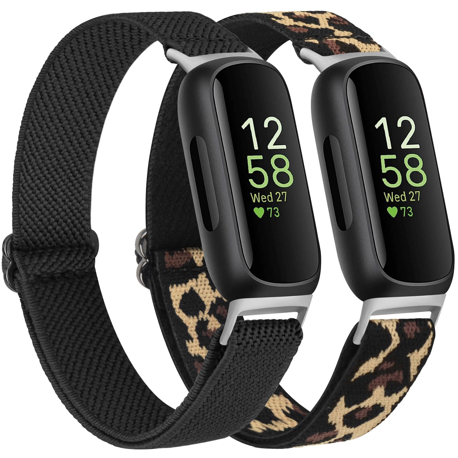Tobfit Nylon Strap for Fitbit Inspire 2 / Inspire HR/Ace 2 / Ace 3, Stretchy Adjustable Nylon Stylish Replacement Elastic Sport Wristband (2-PACK 03)