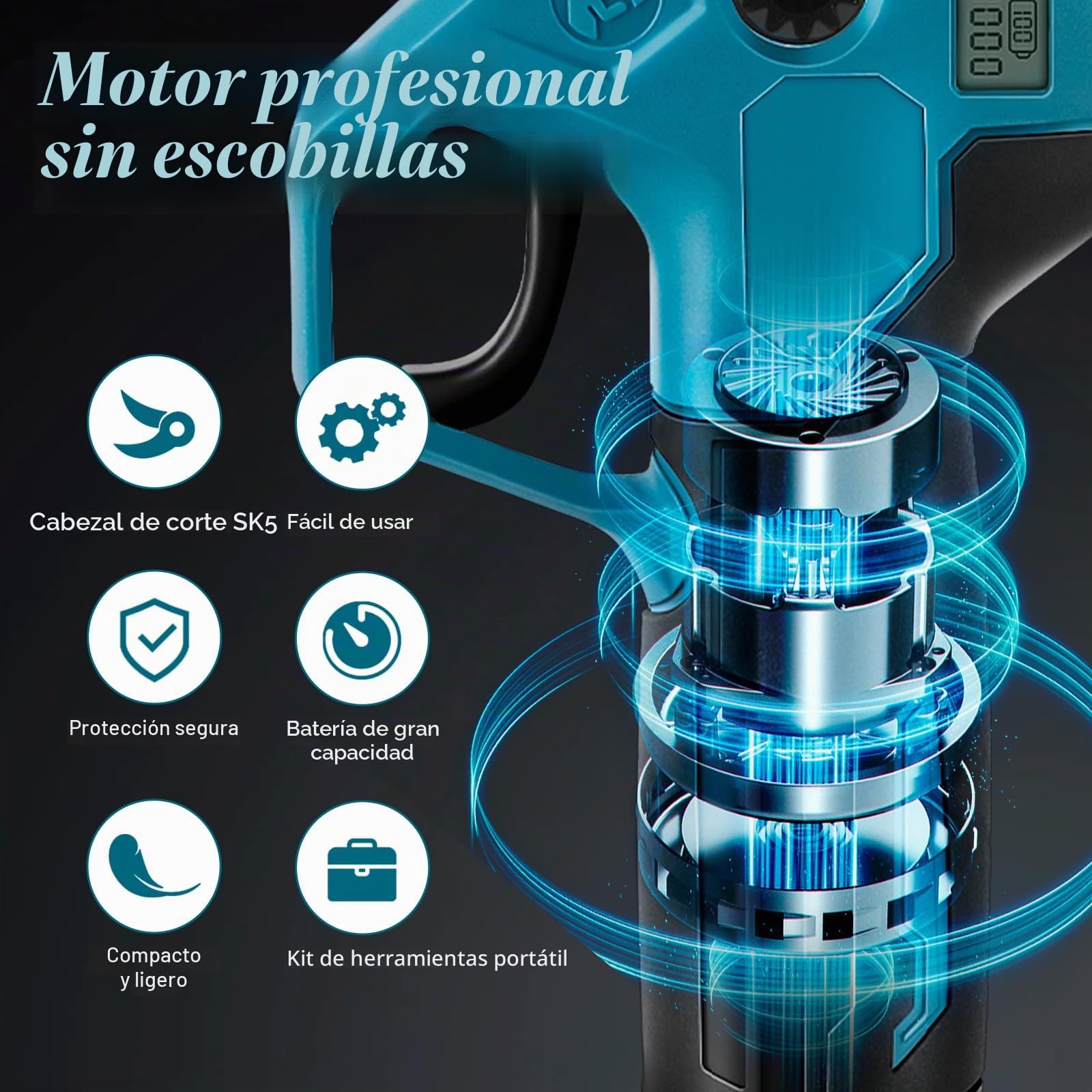 Tijeras de Podar a Batería para Makita 18V (sin Batería) | Podadora Eléctrica sin Escobillas, 2 Velocidades, Pantalla Digital, Corte 30 mm, Piedra de Afilar y Cuchillas