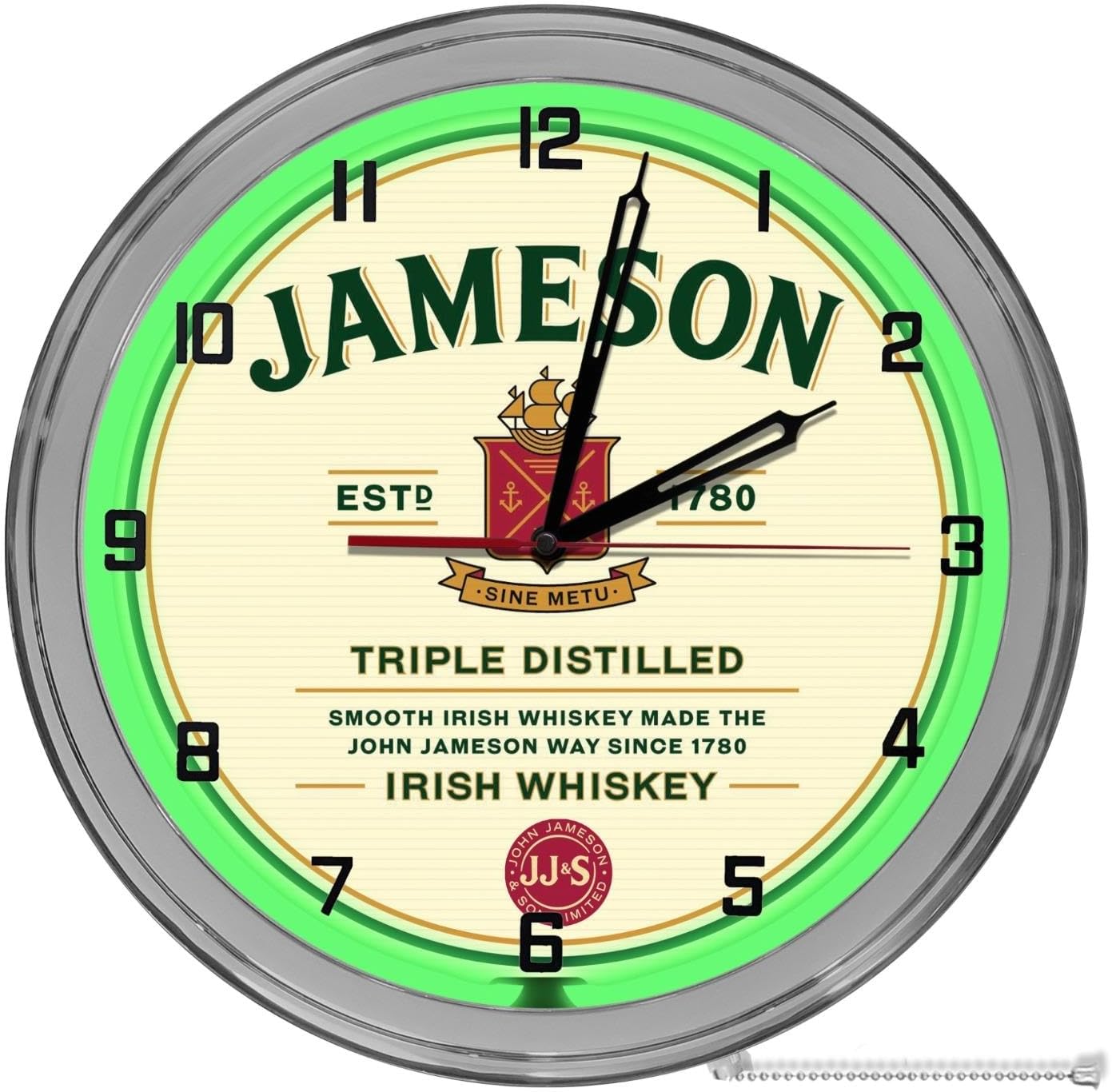 Irish Pub Irish Whiskey 16" Green Light Up Neon Clock