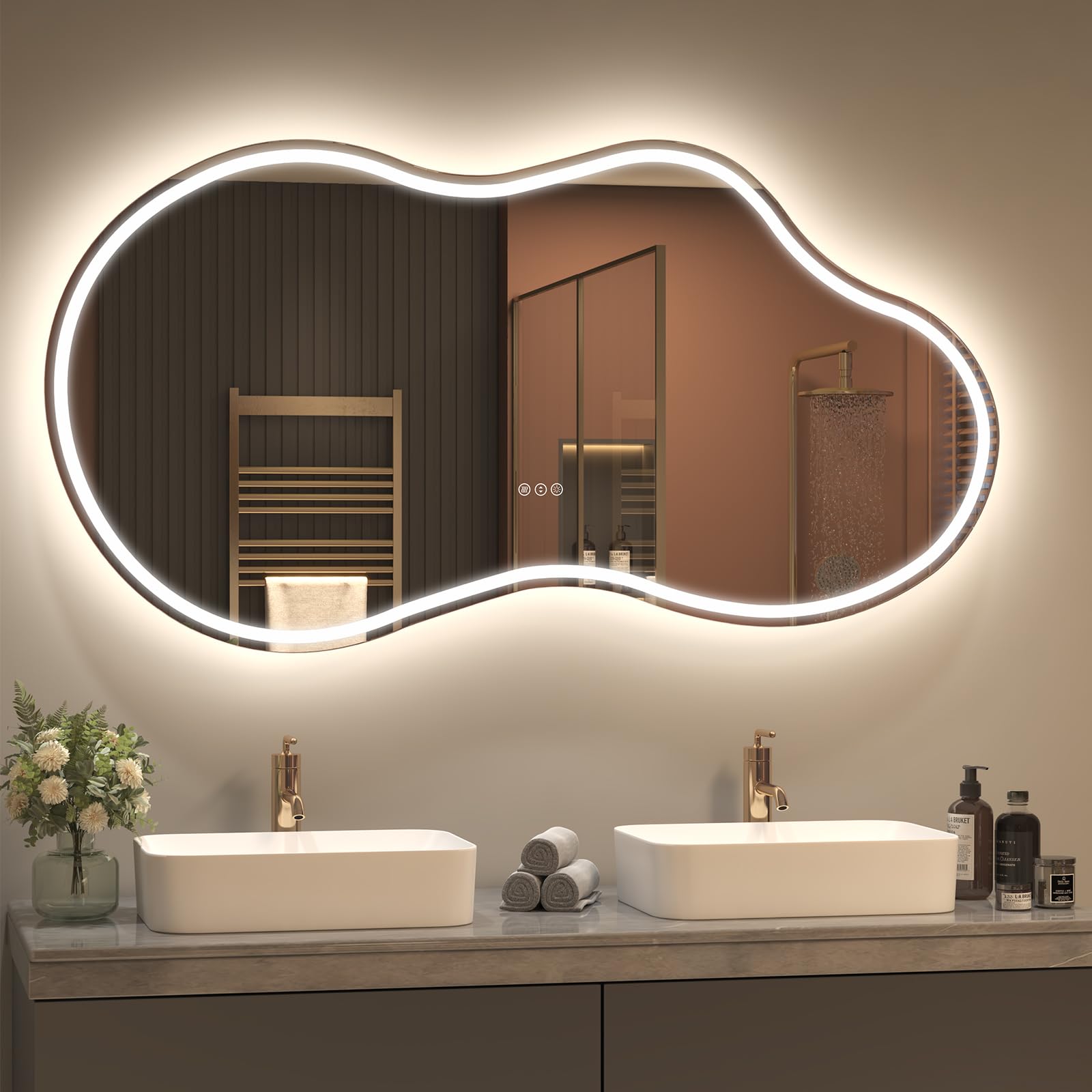 Photo 1 of SMIROR 60x32 Irregular Led Lighted Bathroom Vanity Mirror