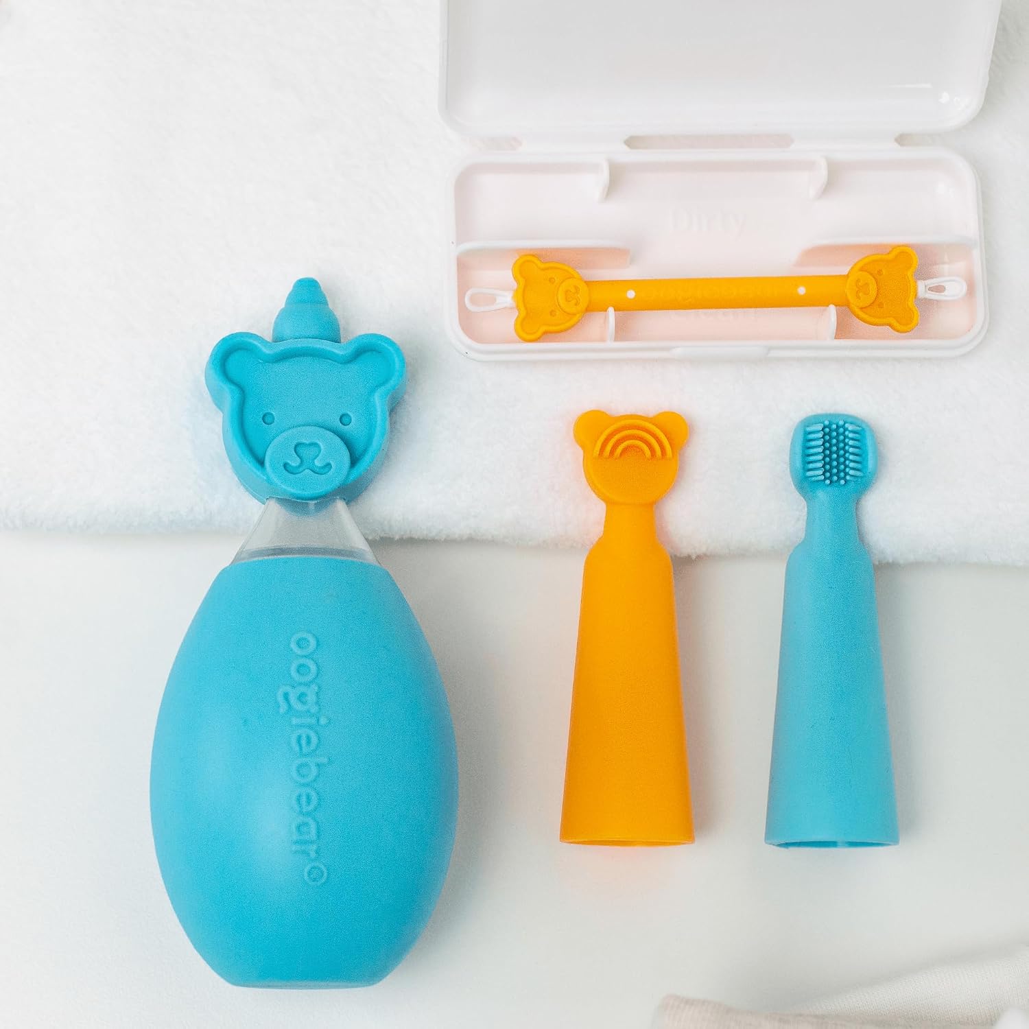 oogiebear Baby Care Starter Kit, 5-Piece All-in-One Set Includes Nasal Bulb Aspirator, Booger Picker w/ Case, Tongue Scraper & Finger Brush