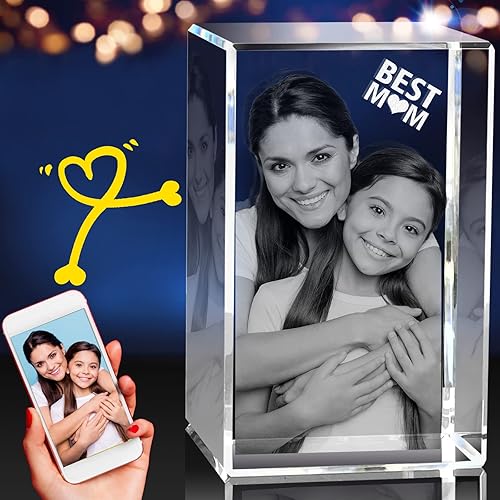 Marco de Fotos de Cristal 3D, 3.15 x 1.97 pulgadas, Regalo Personalizado para Él, Ella, Papá y Mamá, Regalos de Fotos Personalizados para