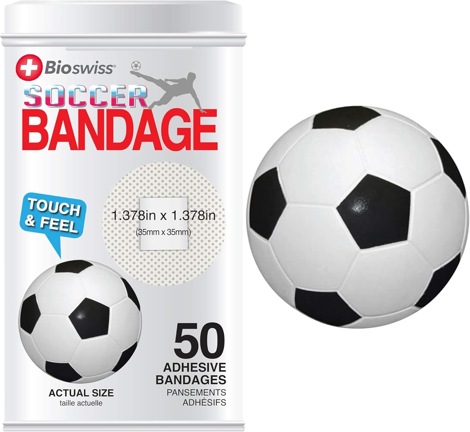 BioSwiss Bandages, Soccer Ball Shaped Self Adhesive Bandage Set, Latex Free, Sterile Wound Care, 50 Count
