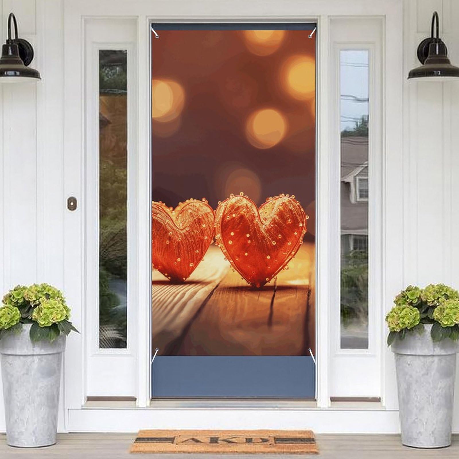 KLOPH Door Cover Decoration Welcome Door Banner Porch Sign Photo Background Doors Curtains for Doorway Privacy Window Curtain Heart on Table Porch Cover Indoor Outdoor Decor 70.9x35.4in