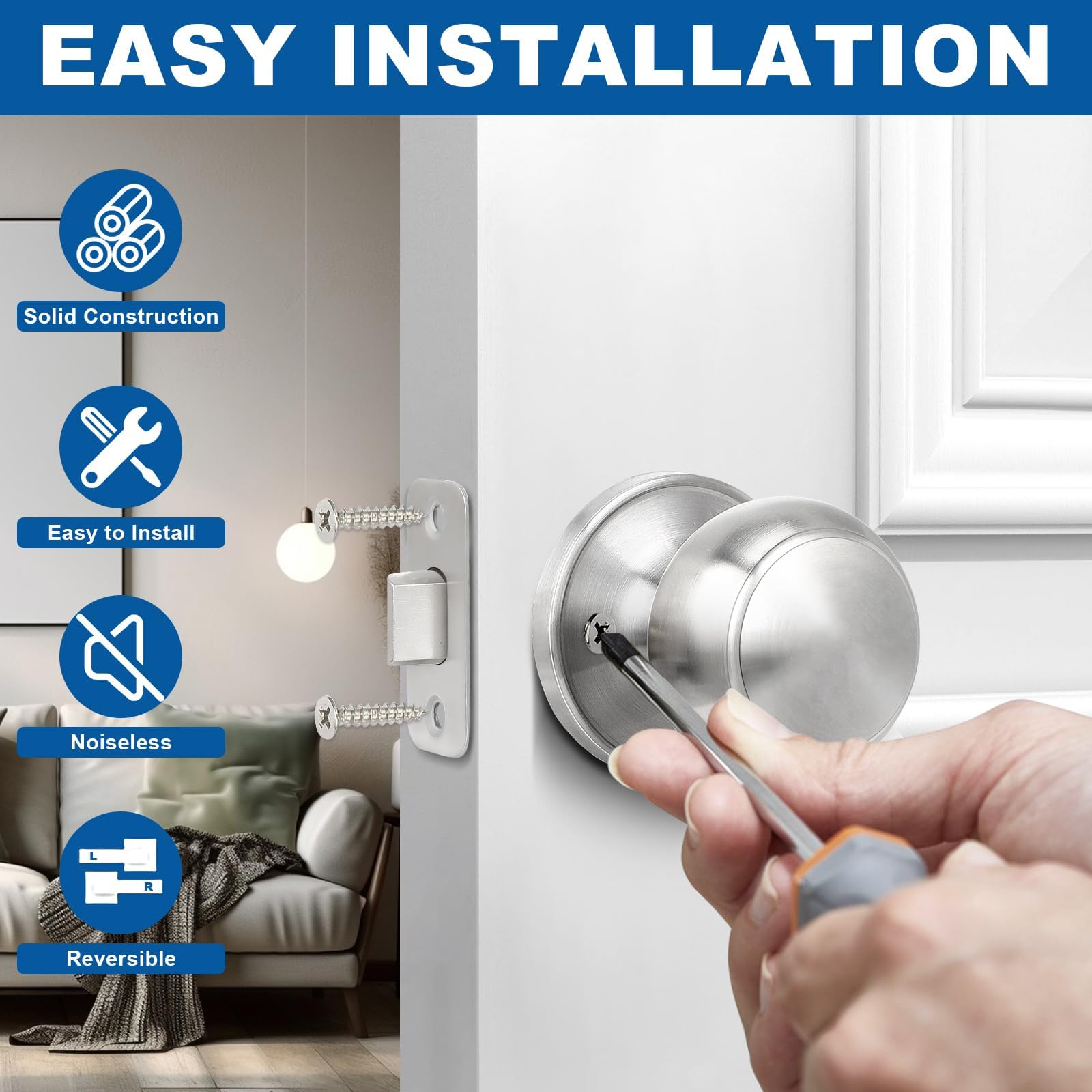 Brushed Nickel Door Knobs - 10 Pack -4
