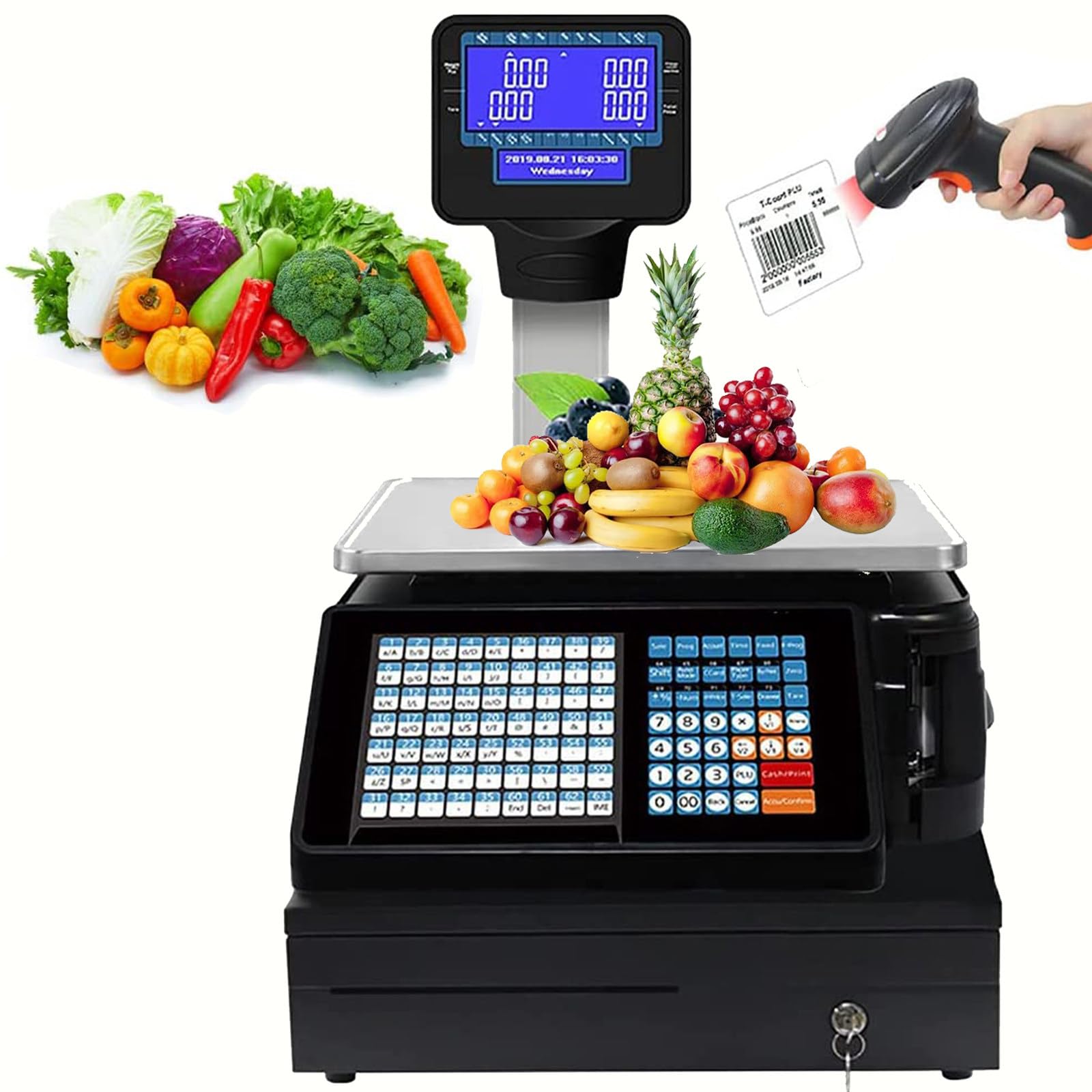 MYUYEE Bar Code Scales,Digital Label Printing Scale,Commercial Double-Sided Display Digital Price Computing Scale,30Kg/66.14 Lbs Capacity,For Supermarket/Retail Store/Wareh (C)