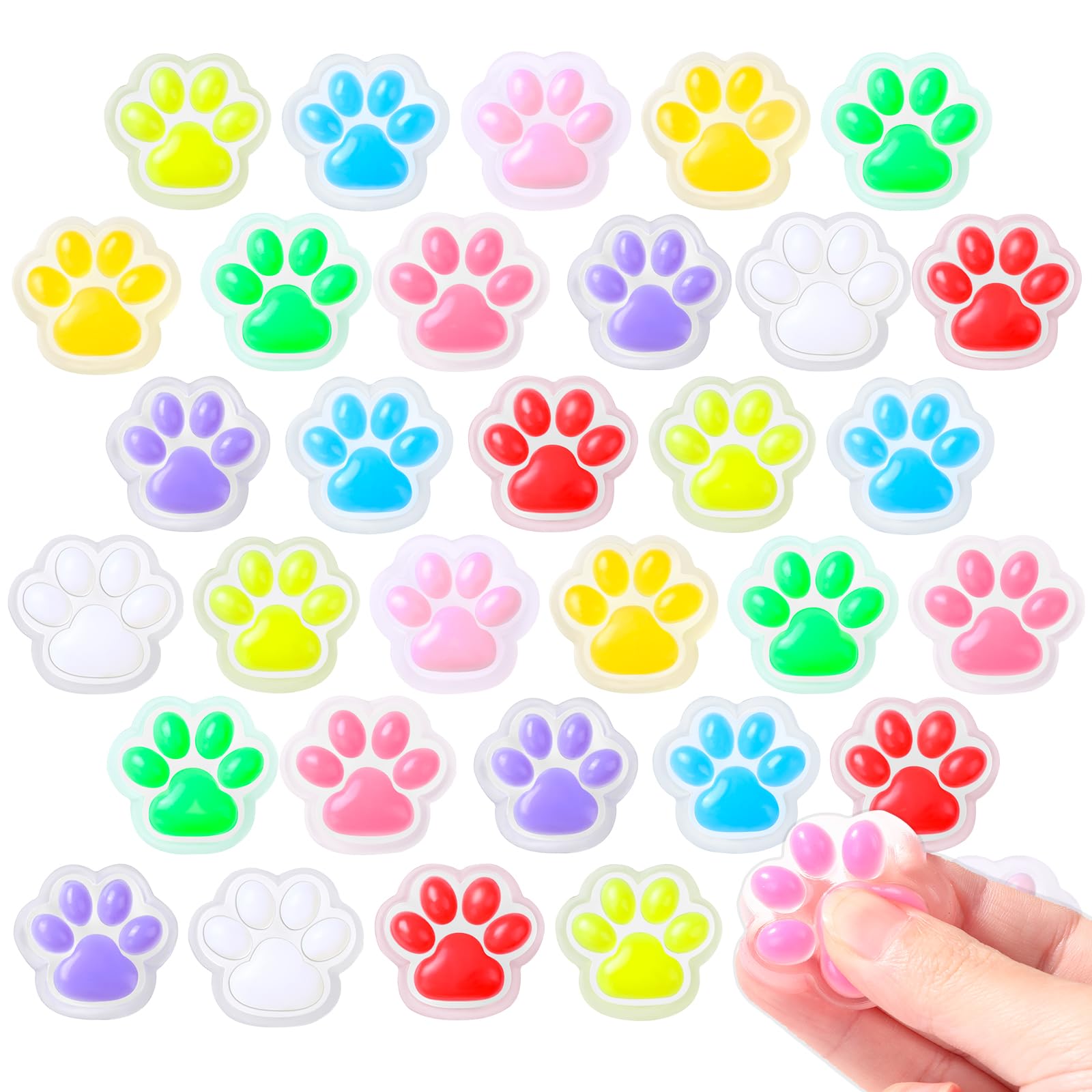 Heirloom Haven 36pcs Mini Squeeze Squishy Toys, Colorful Cat Paw Fidget Sensory Toys, Cute Soft Stress Reliever Anxiety Pinch Toys for Kids Boys Girls Party Favors Classroom Prizes