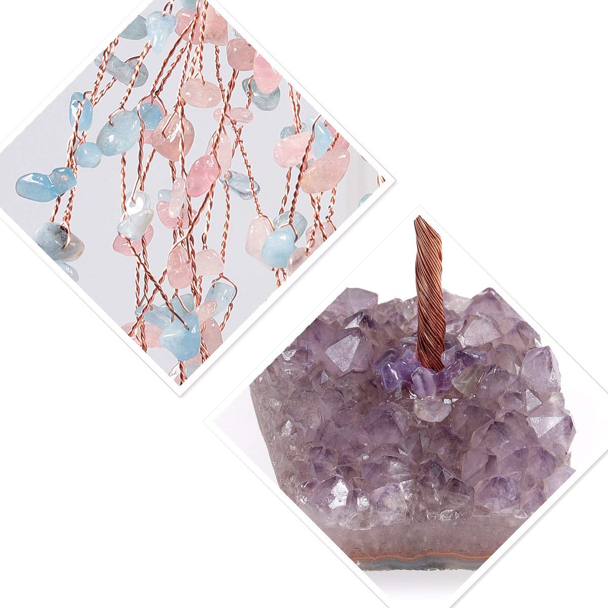 mookaitedecor Arbre en cristal de quartz et aigue-marine avec base en grappe d'améthyste