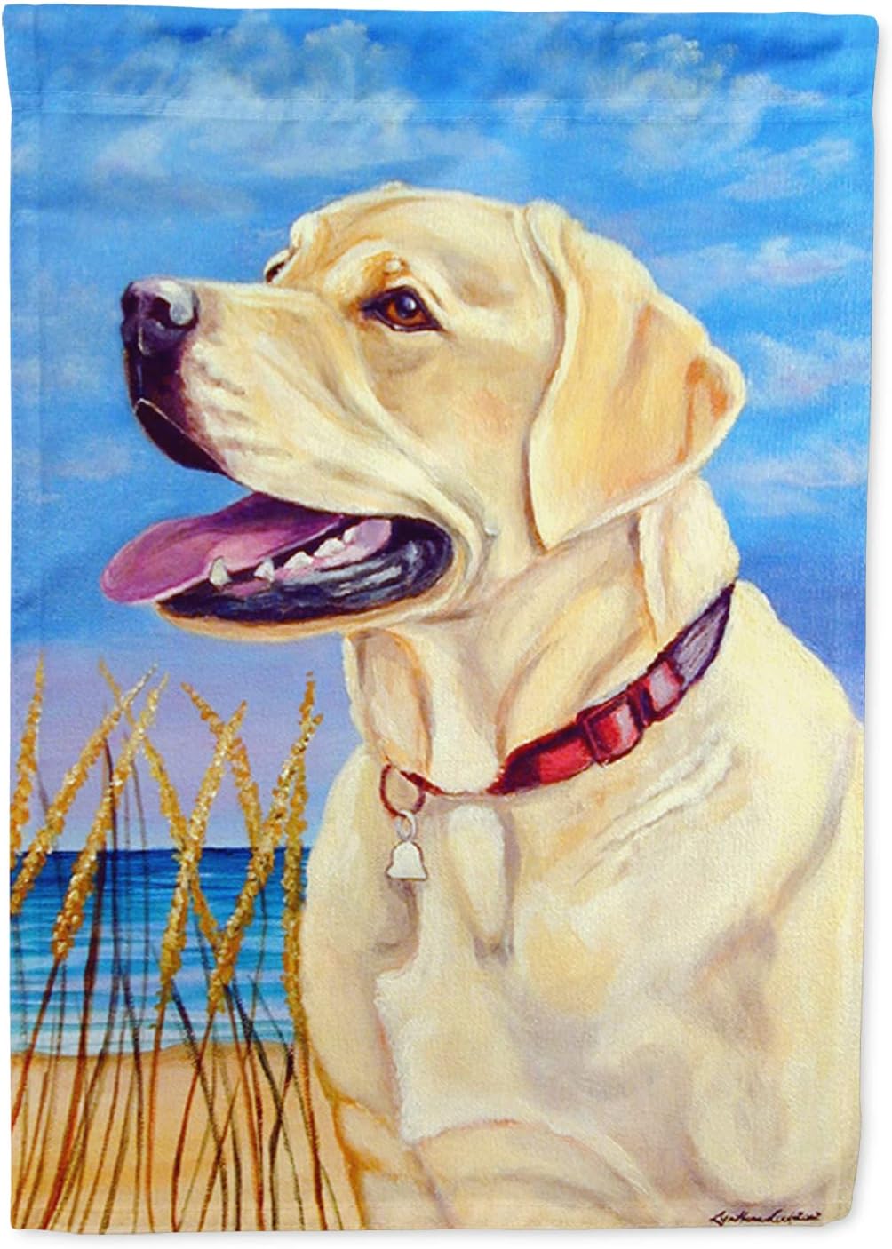 Caroline's Treasures 7158CHF Yellow Labrador at The Beach House Flag Large Porch Sleeve Pole Decorative Outside Yard Banner Artwork Wall Hanging, Polyester, House Size, Multicolor