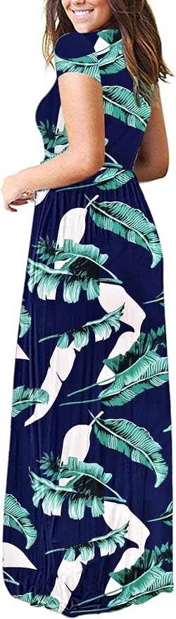 AUSELILY Women Short Sleeve Loose Plain Casual Long Maxi Dress Long dress in high quality jersey, soft, somfy and lightweight, stretchy and easy to put on, fits true to size.