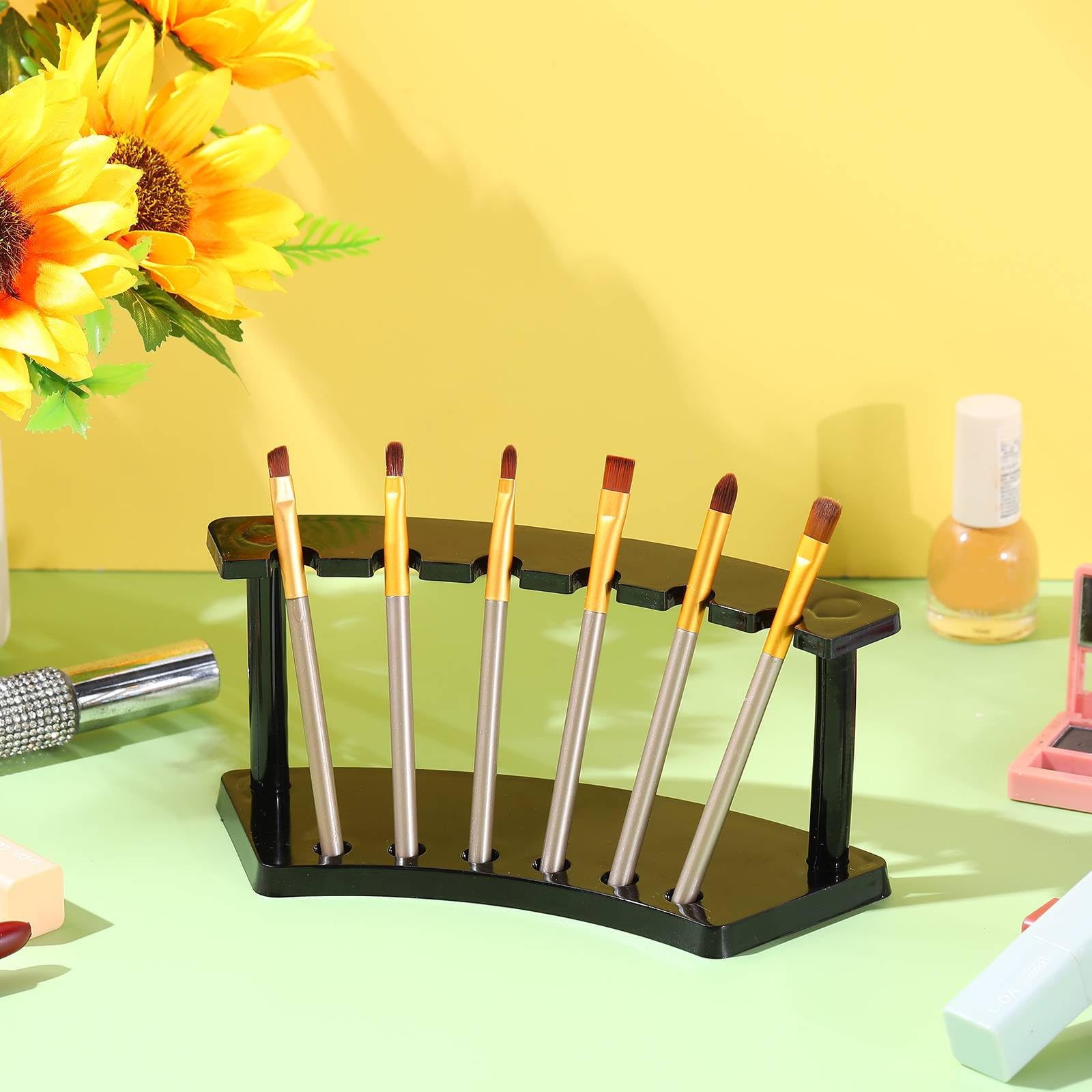 Ctosree Stifthalter aus Kunststoff, 6 Fächer, schwarz, Kunststoff, Stifthalter, 17,8 x 12,7 x 7,6 cm, Augenbrauen-Stift-Ständer, Make-up-Pinsel-Organizer, für Zuhause, Büro, Schreibtisch, Schulbedarf,