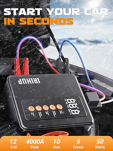 Miniatura 2 de Arrancador de 6000 A con compresor de aire, amplificador de batería portátil de coche (hasta 10L de gasolina9L diesel), inflador de neumáticos de