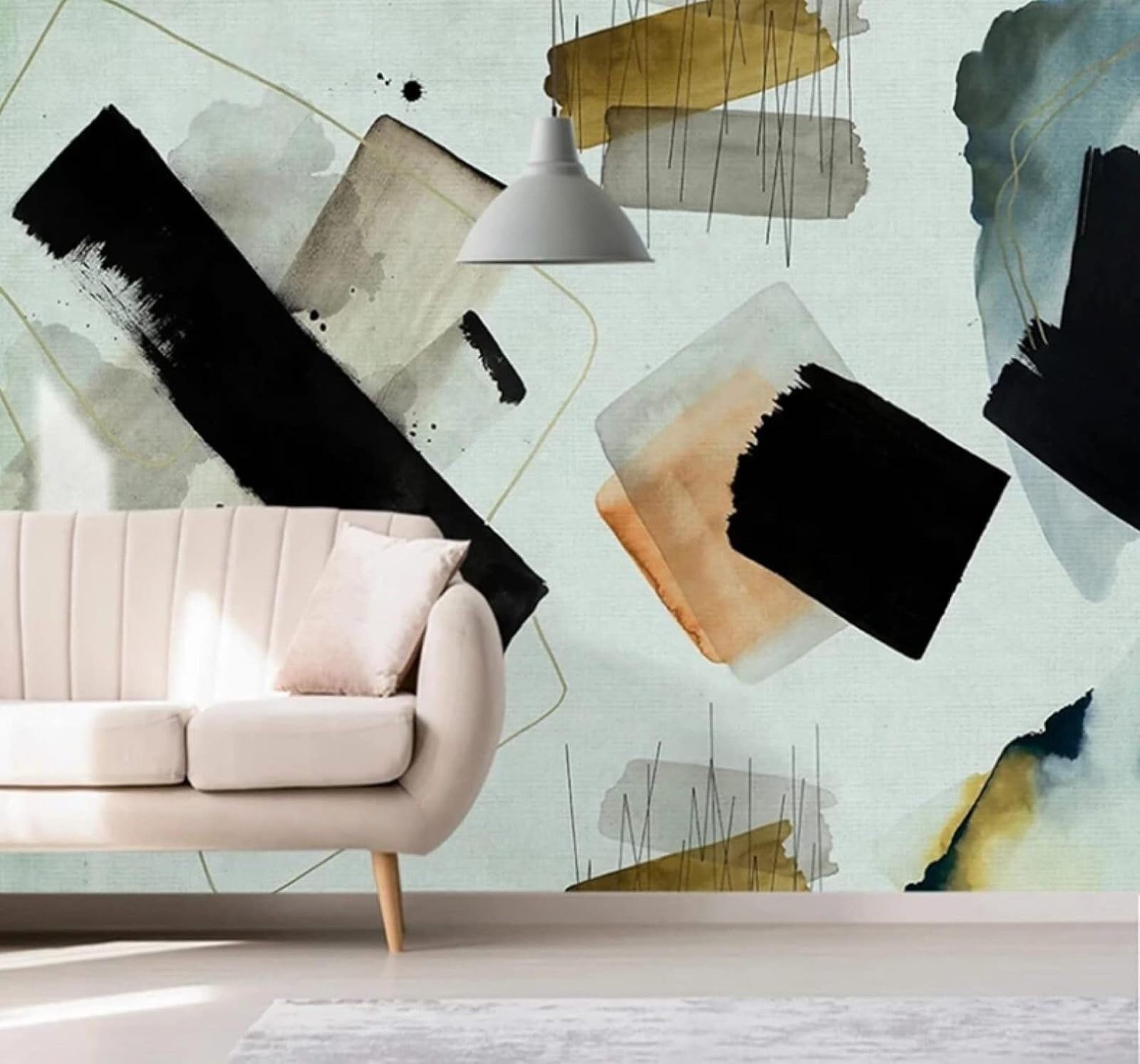 Wallpaper-3D-Xlm 300Cm×210Cm(B×H) Abstract Ink Wash Doodle Geometric Art 3D Wallpaper Easy Install Feature Office Living Room Sofa Bedroom Tv Background Wall Decoration-300Cm×210Cm