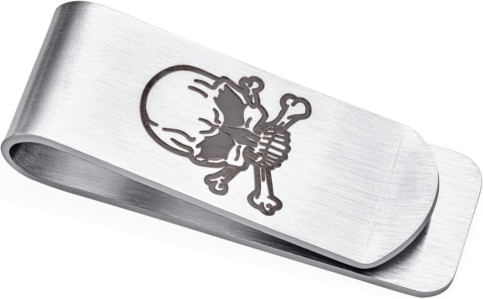 Bling JewelryPersonalized Wide Men's Biker Jewelry Gothic Caribbean Pirate Crossbones Skull Men Money Clip Card Holder for Men Teens Father Stainless Steel Customizable