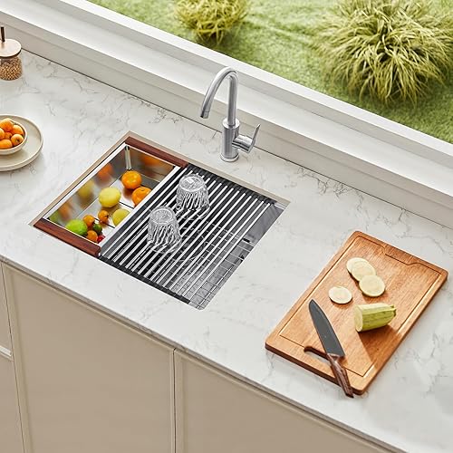 Miniatura 8 de VEVOR Fregadero de cocina, fregadero de acero inoxidable 304, lavabo doble con reborde y accesorios, fregaderos de lavavajillas para el hogar para