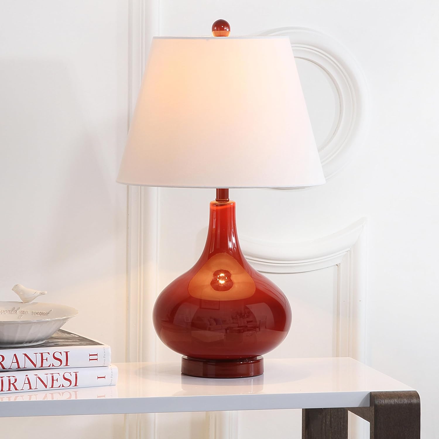 SAFAVIEH Lighting Collection Amy Modern Contemporary Red Gourd Glass 24-inch Bedroom Living Room Home Office Desk Nightstand Table Lamp Set of 2 (LED Bulbs Included)