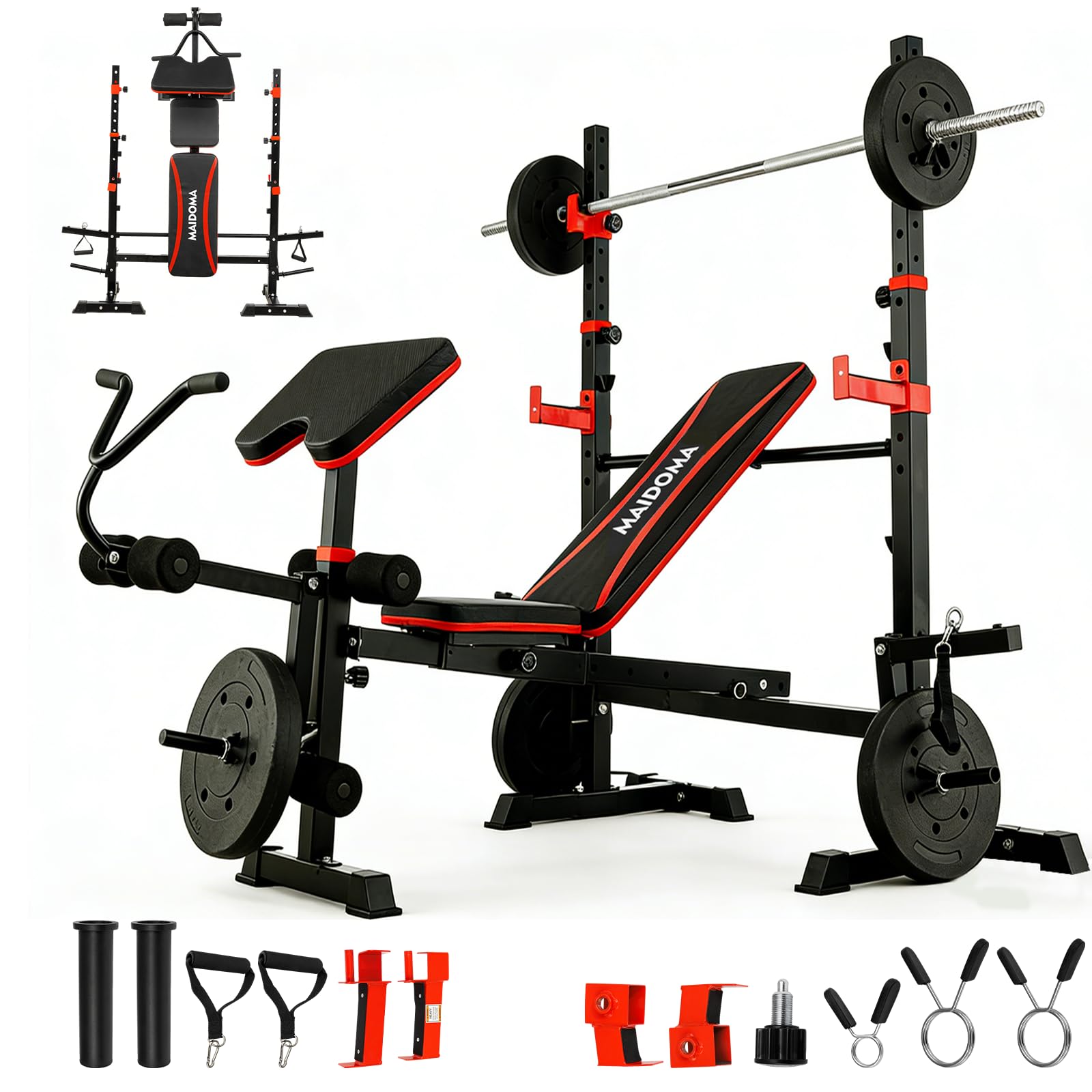 MAIDOMA Foldable 1500LBS Standard Weight Bench with Upgraded Preacher Curl