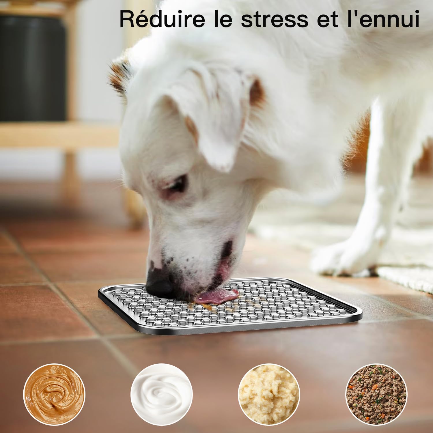 Tapis de Léchage Chien et Chat,Double Paroi Acier Inoxydable 304 Tapis de Leche pour Chien 24,5 cm × 24,5 cm,Antidérapant,Anti-Ingestion,Soulager l'anxiété,Lavable au Lave-Vaisselle(1 PC)