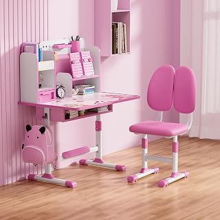 Haibinsuo Juego de escritorio y silla para niños, juego de mesa y silla de estudio para adolescentes, escritorio ergonómico para estudiantes, altura ajustable, escritorio escolar con cajón de