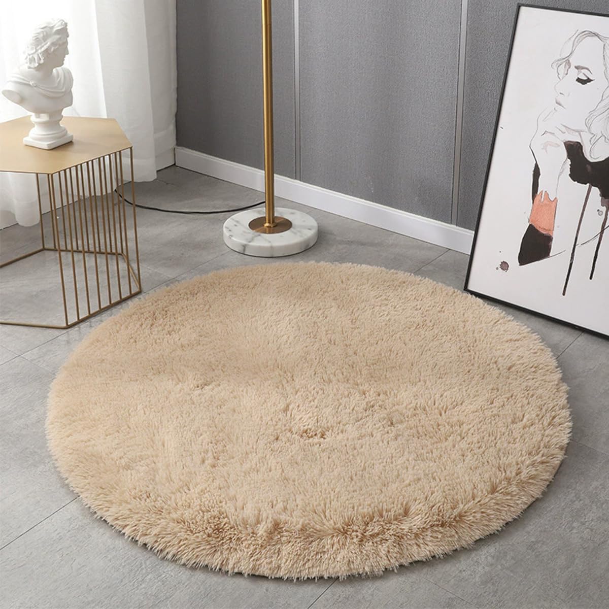 Tapis de bain rond, ultra doux en peluche shaggy en microfibre pour salle de bain, tapis de sol circulaire pour côté baignoire, absorbant l'eau, lavable en machine, tapis pour chambre et