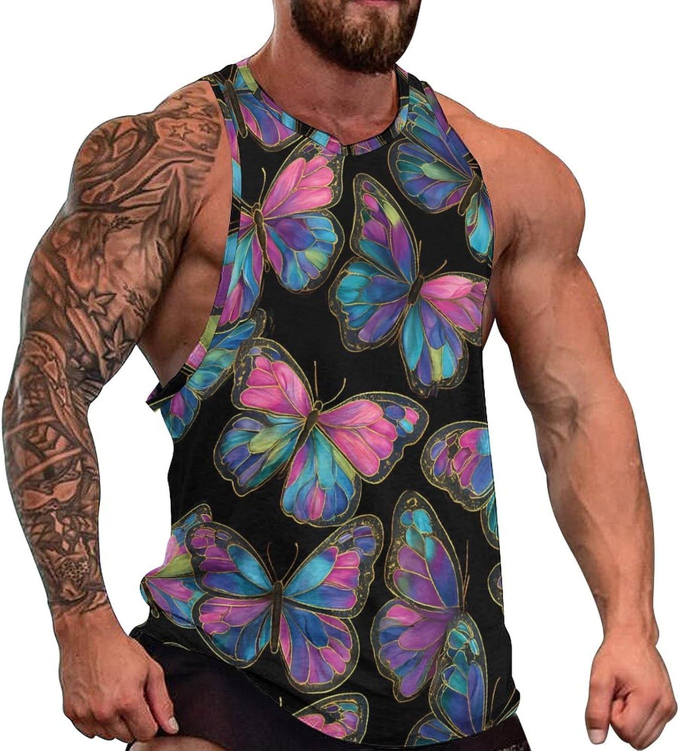 Colorful Butterflies Mens Breathable Printed Tank Top 5XL