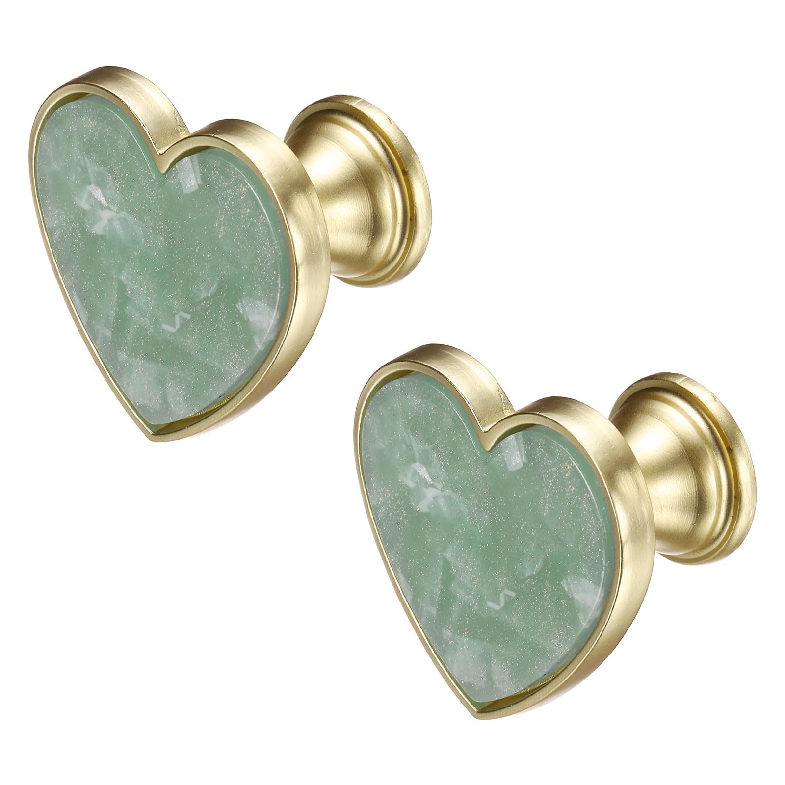 sourcing map 2Pcs Drawer Knobs, Zinc Alloy Decorative Heart-Shaped Pull Handles with Screws for Furniture Dresser Wardrobe Cupboard, Light Green
