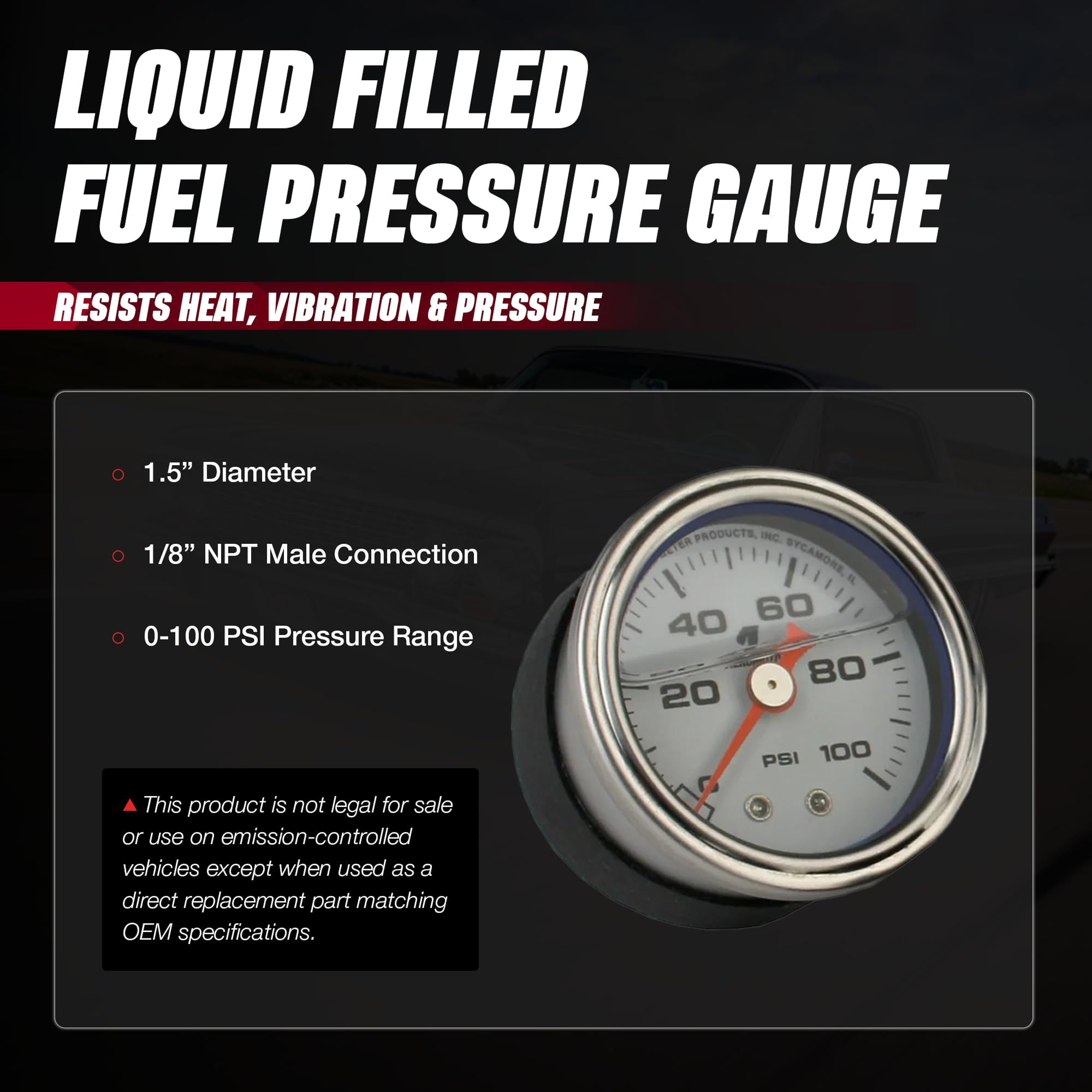 Aeromotive 15633 Fuel Pressure Gauge - 1.5in 0-100psi